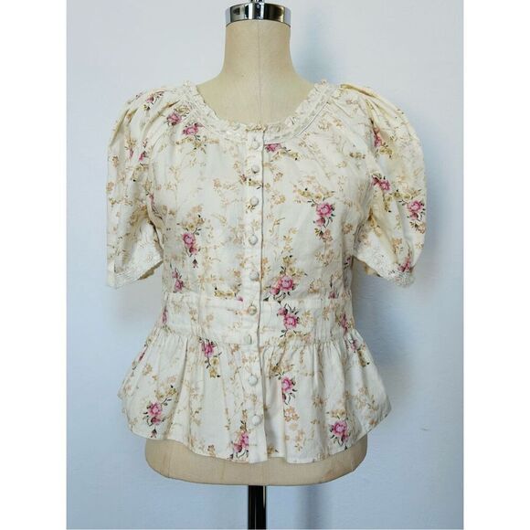 NEW LoveShackFancy Women’s S Tayshia Pink Parasail Blouse - Picture 10 of 14